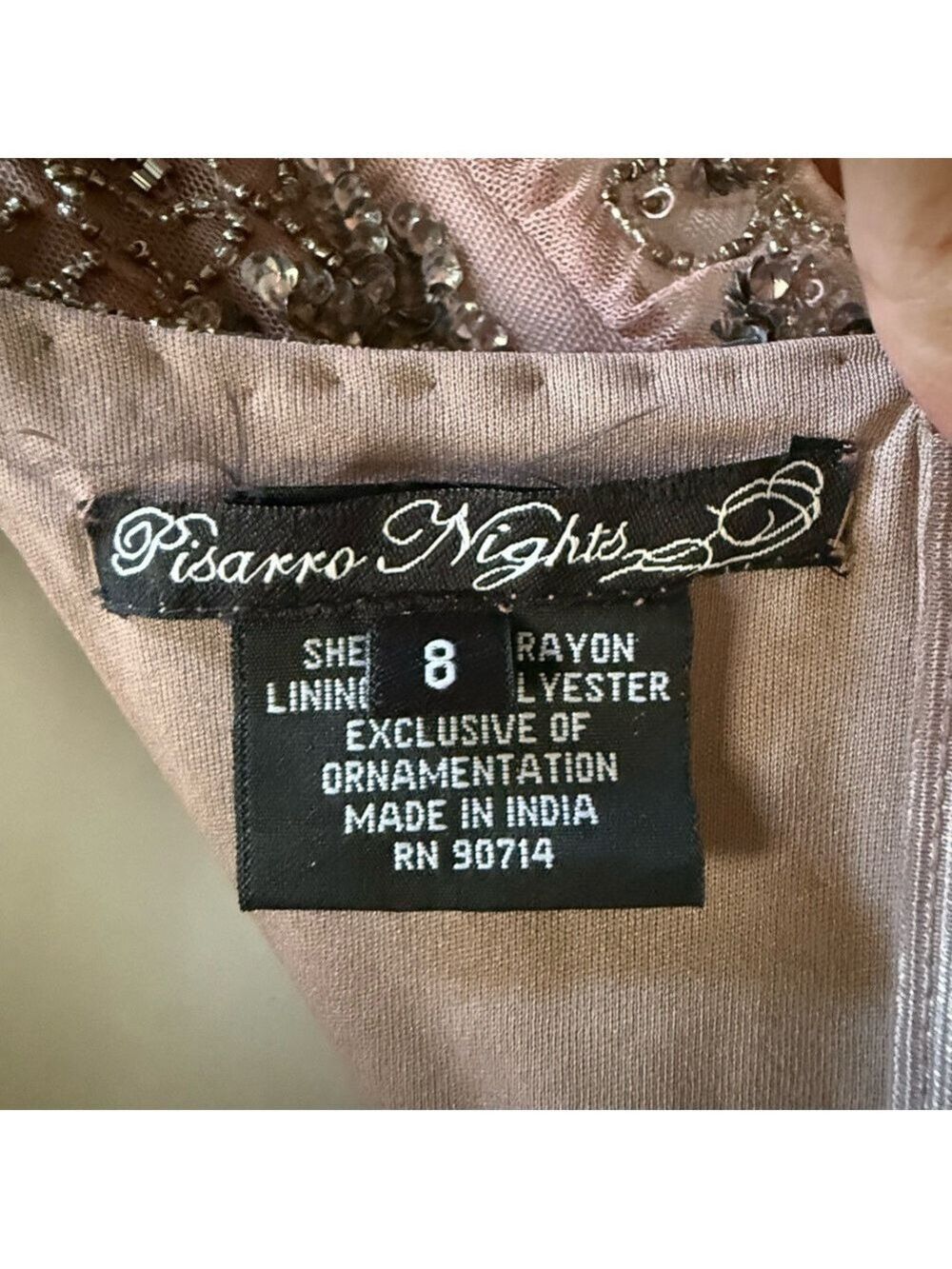 Pisarro Nights Beaded V-Neck Maxi Dress Size 8 | Rose Taupe Formal Gown - Picture 12 of 14